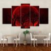 Blood Moon Tree - Nature 5 Panel Canvas Art Wall Decor