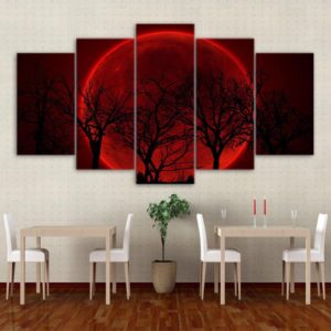 Blood Moon Tree - Nature 5 Panel Canvas Art Wall Decor