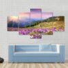 Blossom Of Crocuses At Spring In The Mountains - Nature 5 Panel Canvas Art Wall Decor