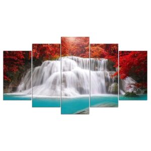 Blossom Waterfall - Nature 5 Panel Canvas Art Wall Decor