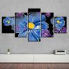 Blue And Purple Flowers - Nature 5 Panel Canvas Art Wall Decor