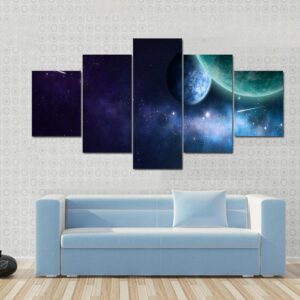 Blue And Purple Nebula On Black - Space 5 Panel Canvas Art Wall Decor