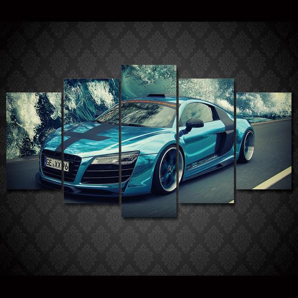 Blue Audi R8 Exotic Car 1 - Automative 5 Panel Canvas Art Wall Decor Blue Audi R8 Exotic Car 1 - Automative 5 Panel Canvas Art Wall Decor