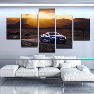 Blue Audi R8 V10 - Automative 5 Panel Canvas Art Wall Decor