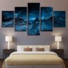 Blue Aurora Snow Mountain - Nature 5 Panel Canvas Art Wall Decor