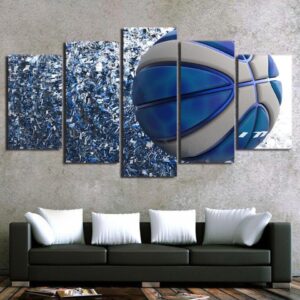 Blue Basketball Player - Sport 5 Panel Canvas Art Wall Decor