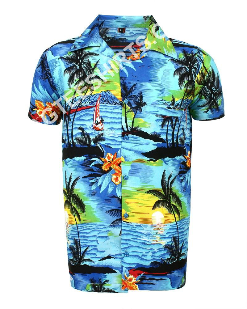 Blue Beach Palm All Over Printed Hawaiian Shirt Blue Beach Palm All Over Printed Hawaiian Shirt