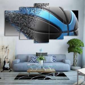 Blue Black Basketball Disintegration - Sport 5 Panel Canvas Art Wall Decor