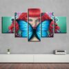 Blue Butterfly And Woman - Abstract 5 Panel Canvas Art Wall Decor