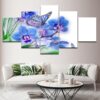 Blue Butterfly Flowers - Nature 5 Panel Canvas Art Wall Decor
