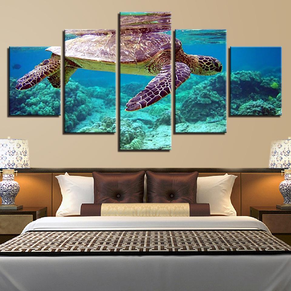 Blue Deep Sea Turtle Marine - Animal 5 Panel Canvas Art Wall Decor Blue Deep Sea Turtle Marine - Animal 5 Panel Canvas Art Wall Decor
