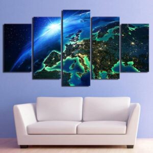 Blue Earth Horizon Universe World 01 - Space 5 Panel Canvas Art Wall Decor