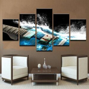 Blue Electric Guitar 02 - Music 5 Panel Canvas Art Wall Decor