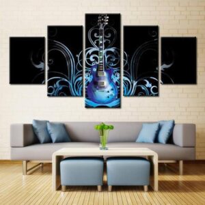 Blue Electric Guitar 1 - Music 5 Panel Canvas Art Wall Decor