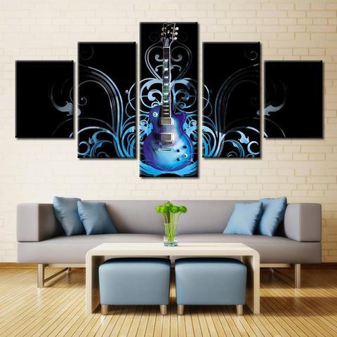 Blue Electric Guitar 1 - Music 5 Panel Canvas Art Wall Decor Blue Electric Guitar 1 - Music 5 Panel Canvas Art Wall Decor