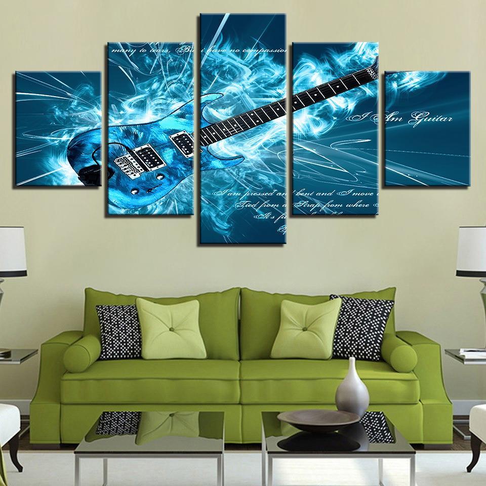 Blue Electric Guitar Rock - Music 5 Panel Canvas Art Wall Decor Blue Electric Guitar Rock - Music 5 Panel Canvas Art Wall Decor