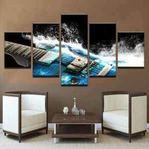 Blue Electric Guitar - Music 5 Panel Canvas Art Wall Decor