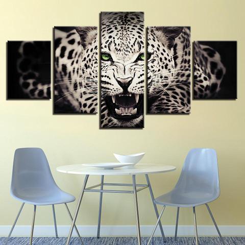Blue Eye Leopard - Animal 5 Panel Canvas Art Wall Decor Blue Eye Leopard - Animal 5 Panel Canvas Art Wall Decor