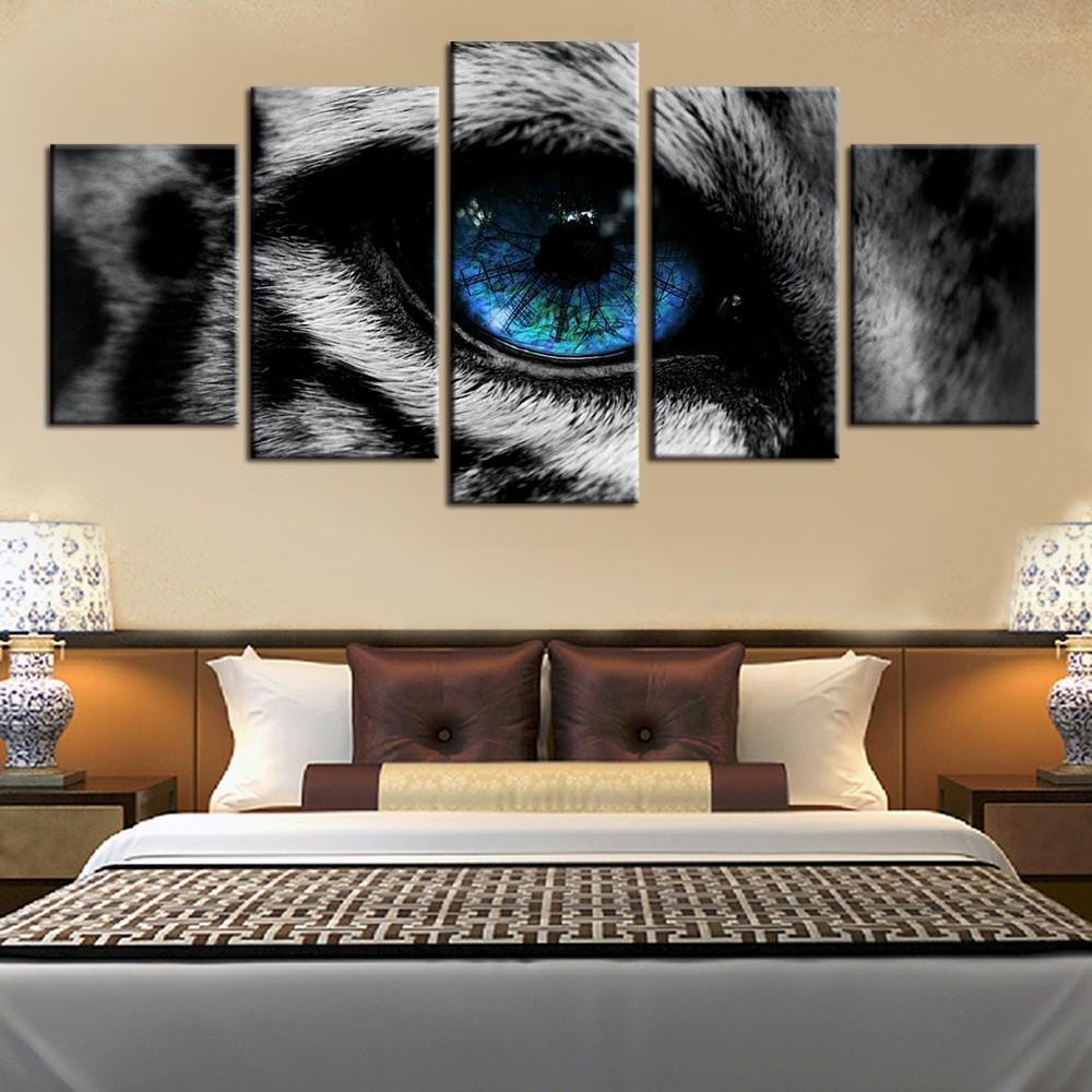 Blue Eye Of A Leopard - Animal 5 Panel Canvas Art Wall Decor Blue Eye Of A Leopard - Animal 5 Panel Canvas Art Wall Decor