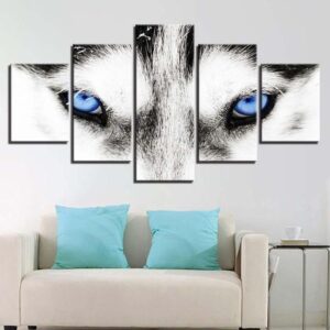 Blue Eye Wolf - Animal 5 Panel Canvas Art Wall Decor