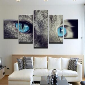 Blue Eyed Cat - Animal 5 Panel Canvas Art Wall Decor