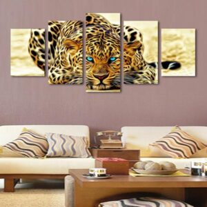 Blue Eyed Jaguar - Animal 5 Panel Canvas Art Wall Decor