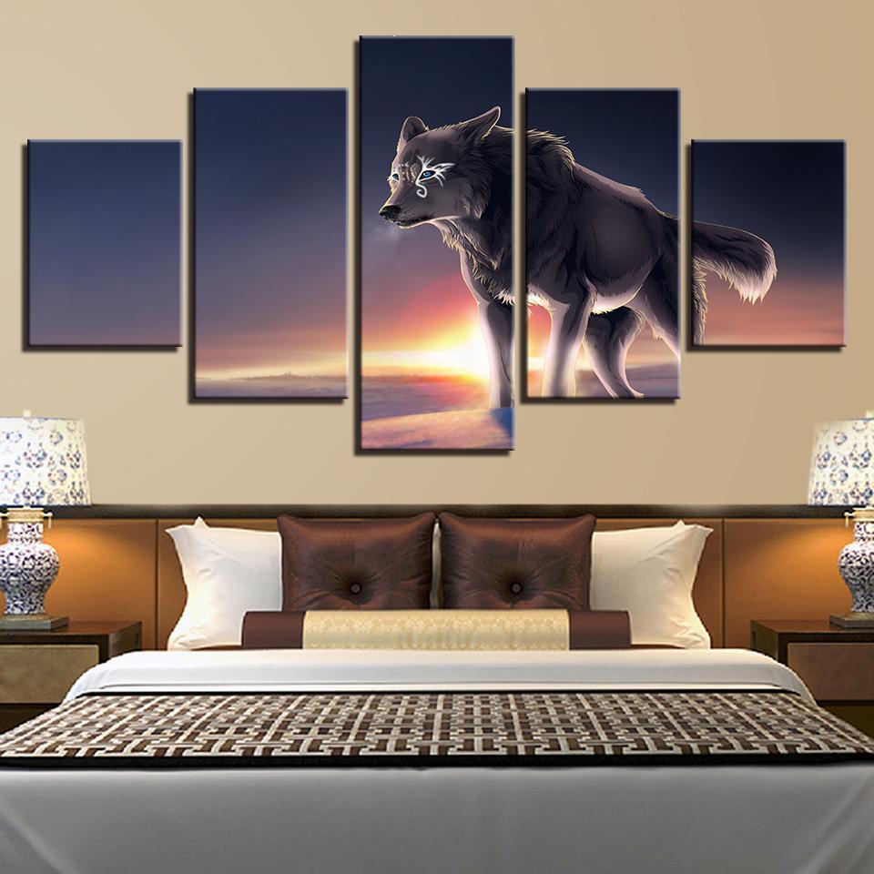 Blue Eyes Gray Wolf - Animal 5 Panel Canvas Art Wall Decor Blue Eyes Gray Wolf - Animal 5 Panel Canvas Art Wall Decor