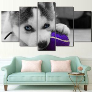 Blue Eyes Husky - Animal 5 Panel Canvas Art Wall Decor