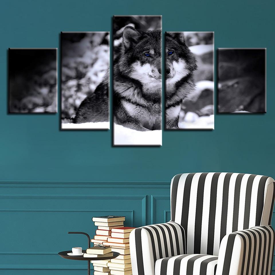 Blue Eyes Wolf - Animal 5 Panel Canvas Art Wall Decor Blue Eyes Wolf - Animal 5 Panel Canvas Art Wall Decor