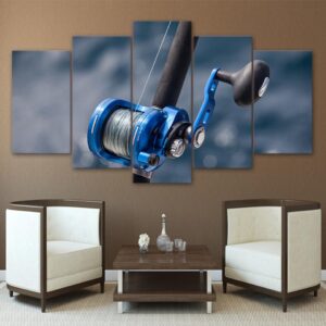 Blue Fishing Rod - Fishing 5 Panel Canvas Art Wall Decor
