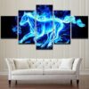 Blue Flame Stallion - Abstarct Animal 5 Panel Canvas Art Wall Decor