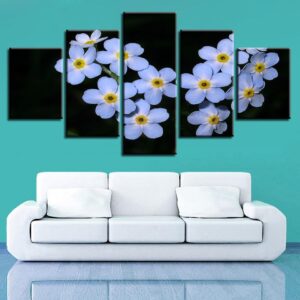Blue Flowers 01 - Nature 5 Panel Canvas Art Wall Decor