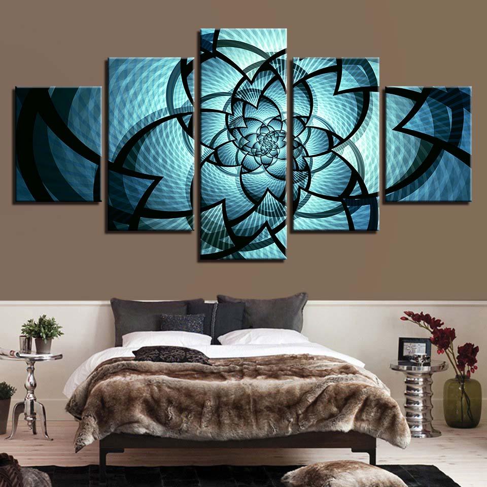 Blue Flowers Pattern - Abstract 5 Panel Canvas Art Wall Decor Blue Flowers Pattern - Abstract 5 Panel Canvas Art Wall Decor