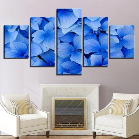 Blue Flowers - Nature 5 Panel Canvas Art Wall Decor Blue Flowers - Nature 5 Panel Canvas Art Wall Decor