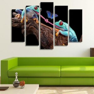 Blue Frogs With Red Eyes - Animal 5 Panel Canvas Art Wall Decor