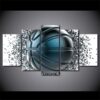 Blue Gray Basketball Disintegration - Sport 5 Panel Canvas Art Wall Decor
