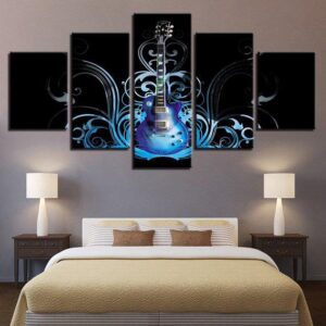 Blue Guitar Musical Instruments - Music 5 Panel Canvas Art Wall Decor