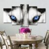 Blue Ice Wolf Eyes - Animal 5 Panel Canvas Art Wall Decor
