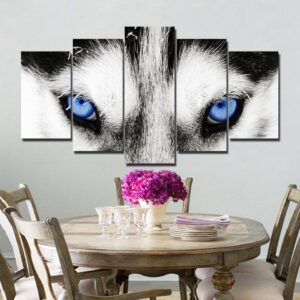 Blue Ice Wolf Eyes - Animal 5 Panel Canvas Art Wall Decor
