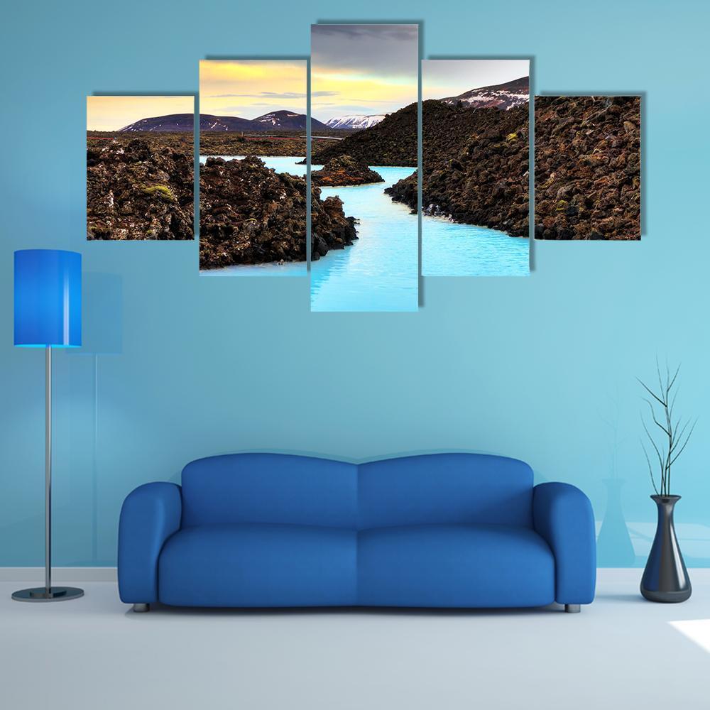 Blue Lagoon Waters In The Lava Field - Nature 5 Panel Canvas Art Wall Decor Blue Lagoon Waters In The Lava Field - Nature 5 Panel Canvas Art Wall Decor