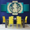 Blue Lord Ganesha - Religion 5 Panel Canvas Art Wall Decor