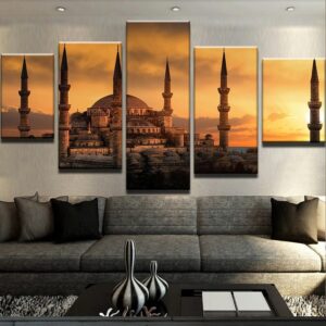 Blue Mosque - Nature 5 Panel Canvas Art Wall Decor