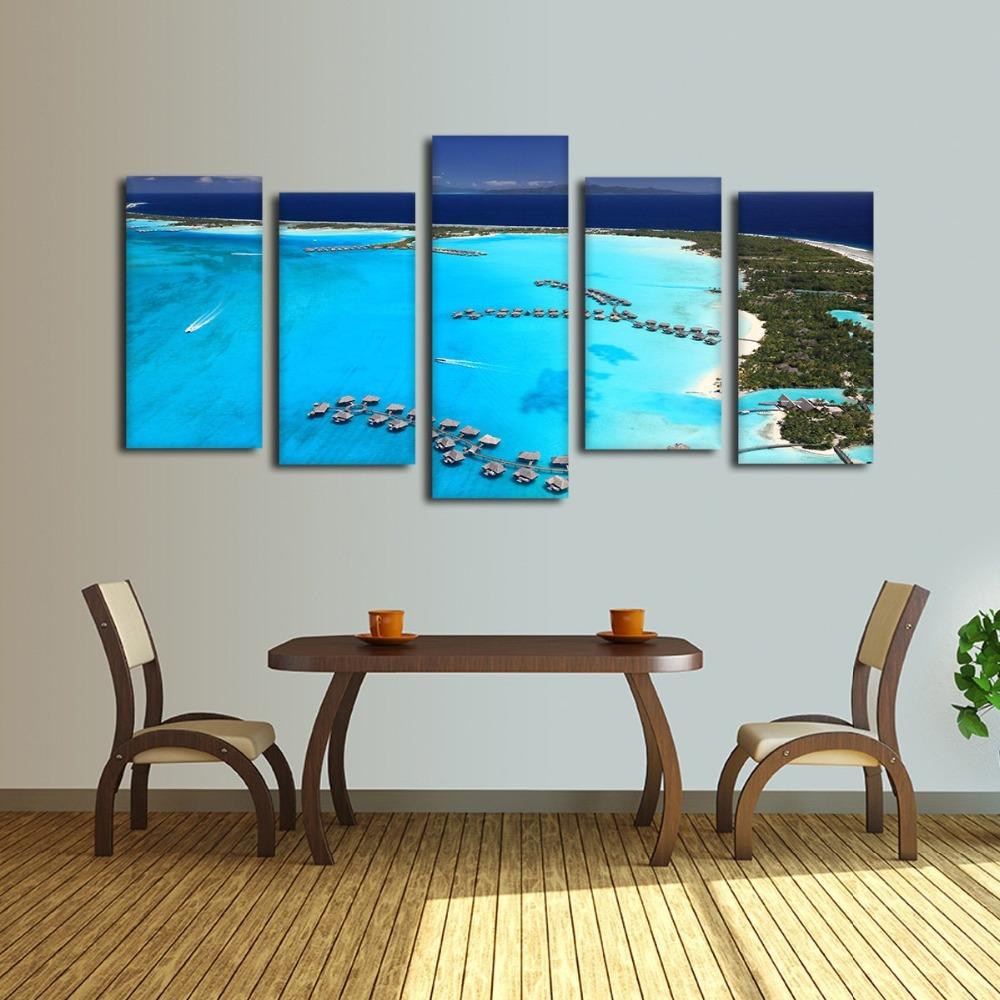 Blue Ocean Aerial View Wall Coast View - Nature 5 Panel Canvas Art Wall Decor Blue Ocean Aerial View Wall Coast View - Nature 5 Panel Canvas Art Wall Decor