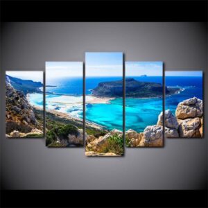 Blue Ocean Sea Beach - Nature 5 Panel Canvas Art Wall Decor