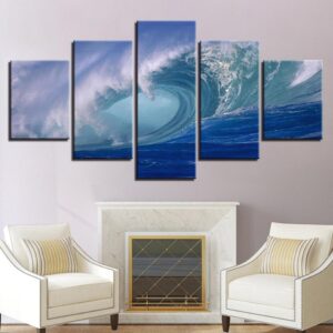 Blue Ocean Sea Rolling Waves Seascape - Nature 5 Panel Canvas Art Wall Decor