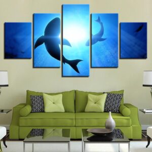 Blue Ocean Shark Seascape - Animal 5 Panel Canvas Art Wall Decor