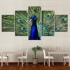 Blue Peacock 1 - Animal 5 Panel Canvas Art Wall Decor