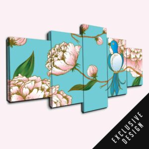 Blue Peony - Abstract 5 Panel Canvas Art Wall Decor