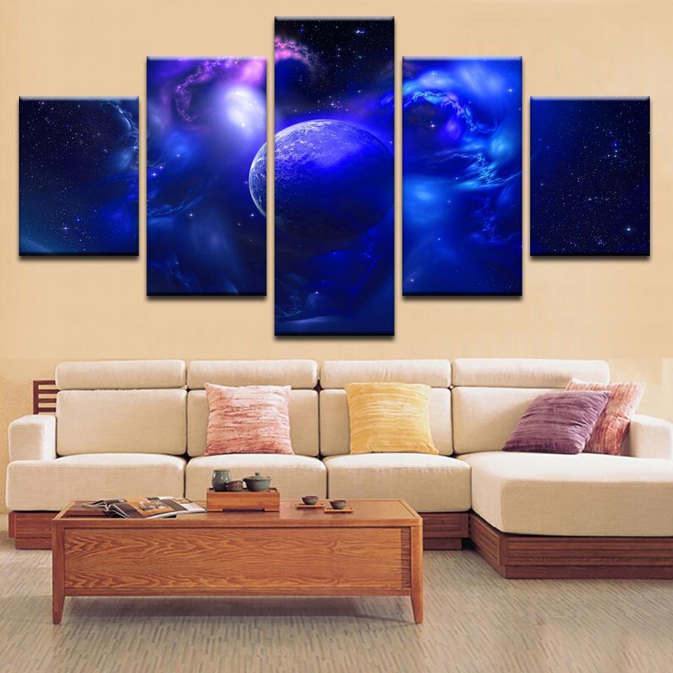 Blue Planet And The Galaxy Far Away 1 - Space 5 Panel Canvas Art Wall Decor Blue Planet And The Galaxy Far Away 1 - Space 5 Panel Canvas Art Wall Decor