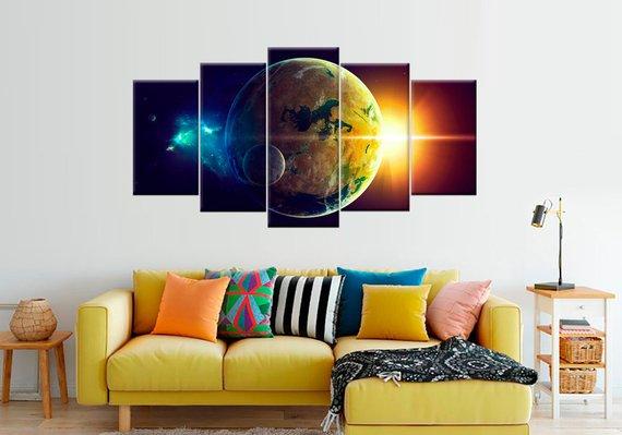 Blue Planet Earth Giclee - Space 5 Panel Canvas Art Wall Decor Blue Planet Earth Giclee - Space 5 Panel Canvas Art Wall Decor